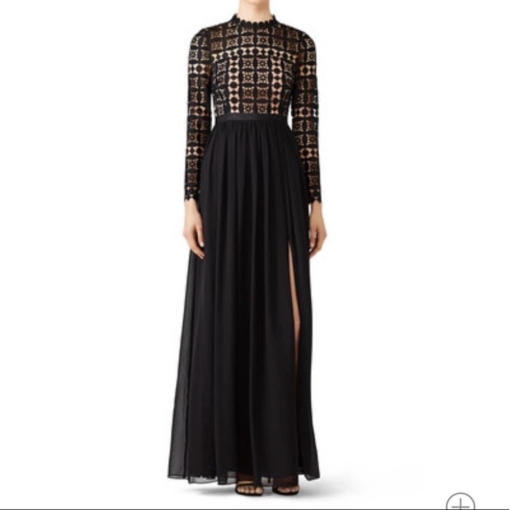 Slate and Willow black lace pleated evening gown size 10